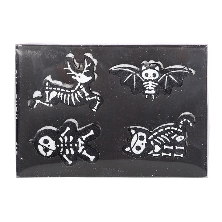 Set of 4 Black Creepy Skeleton Cookie Ornaments