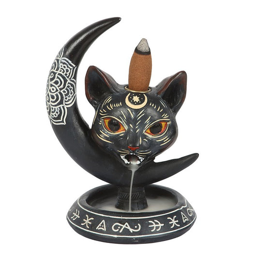 Black Cat on Moon Backflow Incense Burner