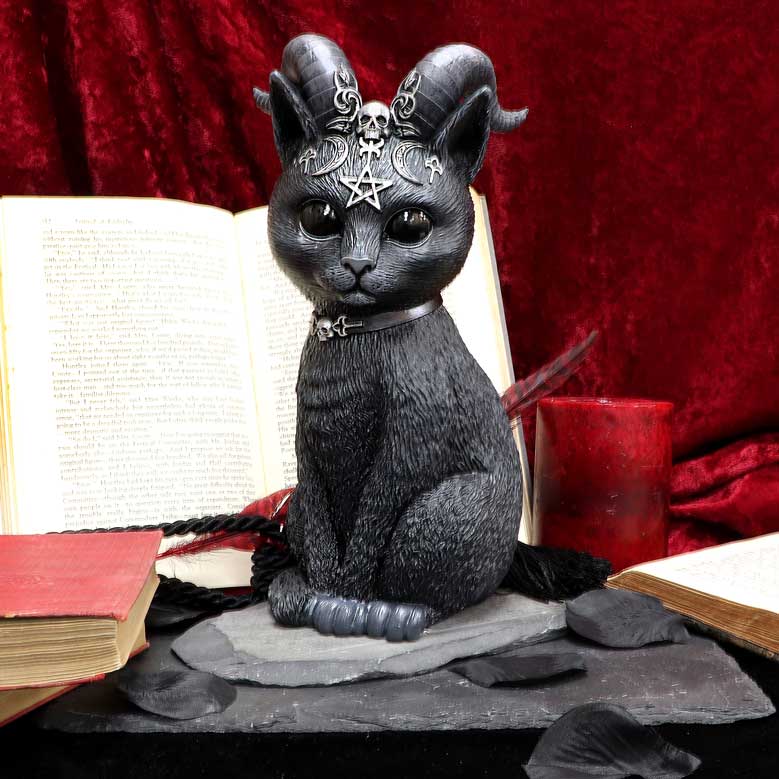 Large Pawzuph Horned Occult Cat Figurine