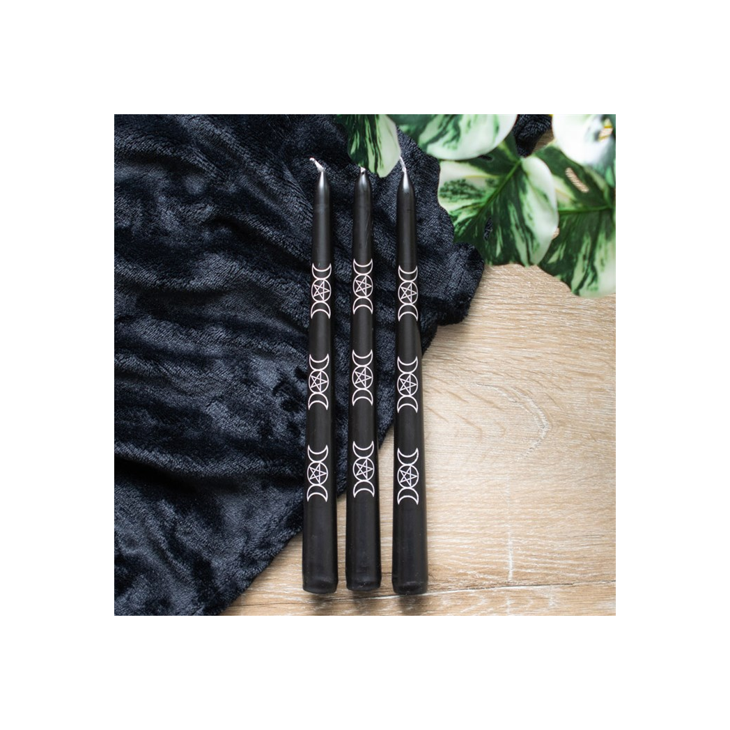 Set of 3 Black Magic Triple Moon Taper Candles