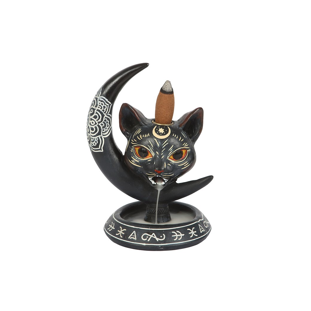 Black Cat on Moon Backflow Incense Burner