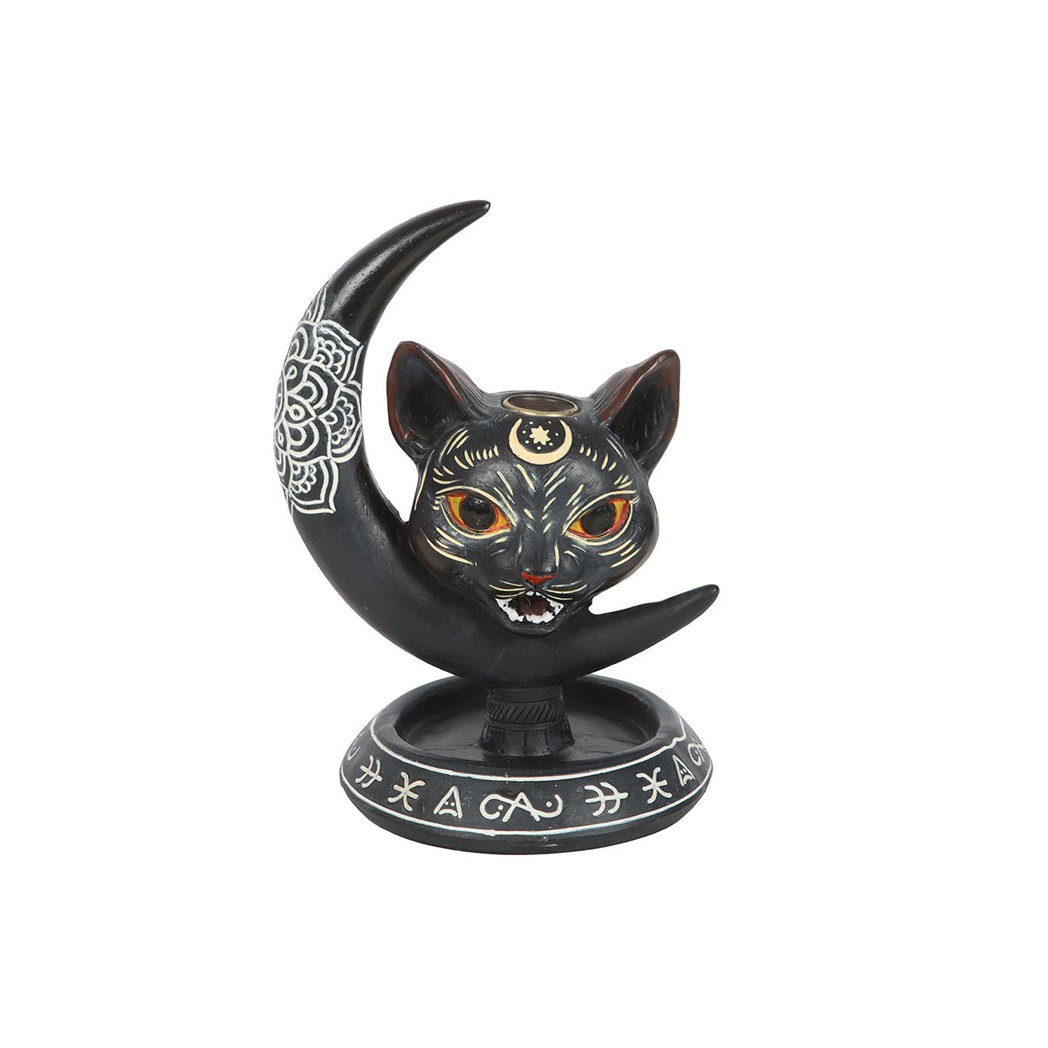 Black Cat on Moon Backflow Incense Burner